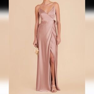 Birdie Grey Cindy Matte Satin Champgne Pink Wrap Maxi Gown Dress Sz 2X